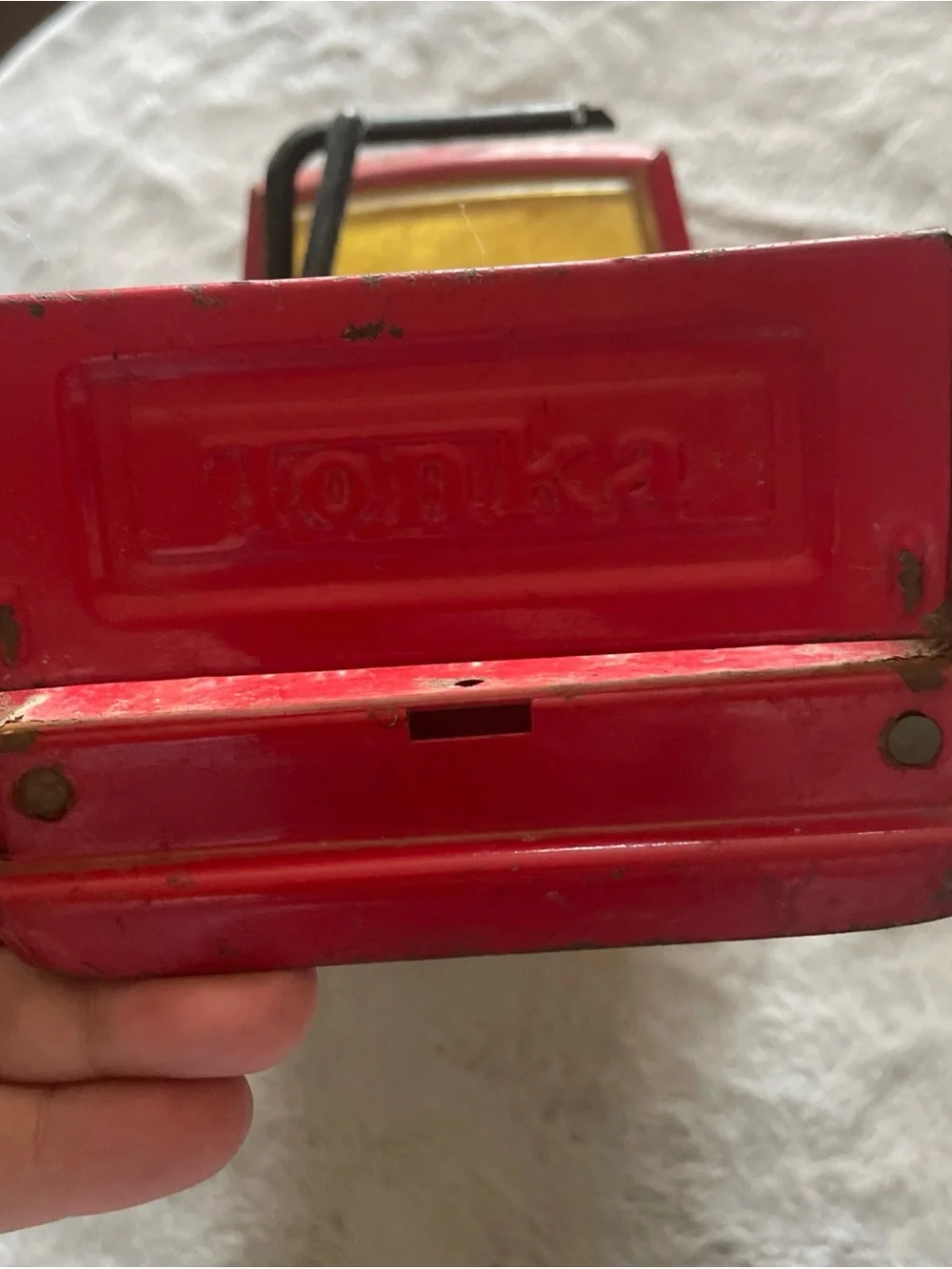 1970’s Tonka Red Pickup Truck with Yellow & Blue Stripe Accents